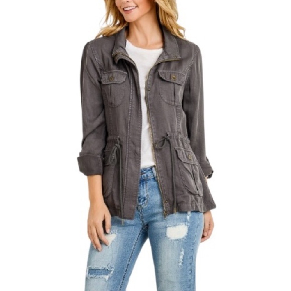 Mossimo Supply Co Cotton Gray Wash Lightweight unlined Hoodie Utility Jacket XL